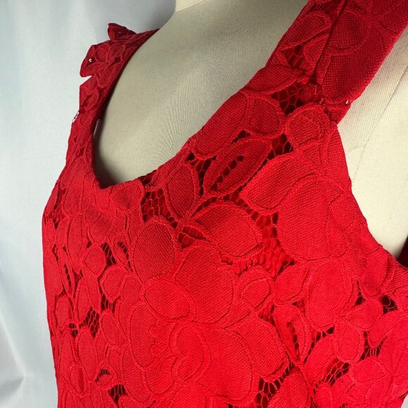 Monteau Los Angeles Red Floral Overlay V Neck Ruffled Top Tank - Picture 5 of 10